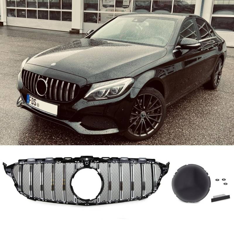 DM Autoteile 2445 Kühlergrill Grill Schwarz Chrom+ Race Gitter kompatibel für Mercedes S205 W205 14-18 auf Sport Panamericana GT von DM Autoteile