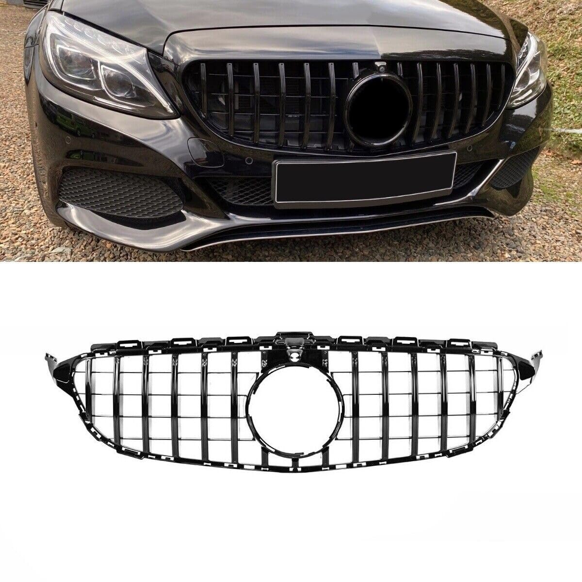 Kühlergrill Grill Schwarz Glanz mit Kamera kompatibel für Mercedes C-Klasse W205 S205 2014-2018 auf Sport-Panamericana GT DM Autoteile 2739 von DM Autoteile