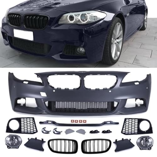 DM Autoteile 14030 Umbau Sport Stoßstange vorne + Doppelsteg Kühlergrill Schwarz kompatibel für BMW 5er F10 F11 Serie & M-Paket von DM Autoteile