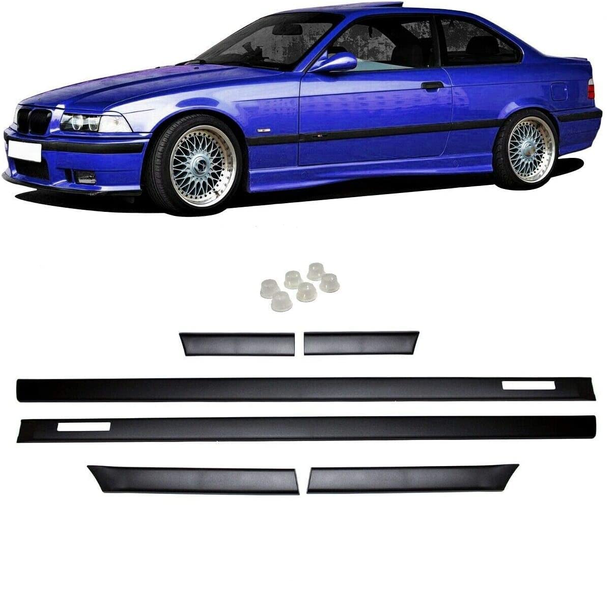 DM Autoteile Türleisten Set Schwarz +Emblem Zierleisten passt für 3er E36 Coupe Cabrio Serie& M von DM Autoteile