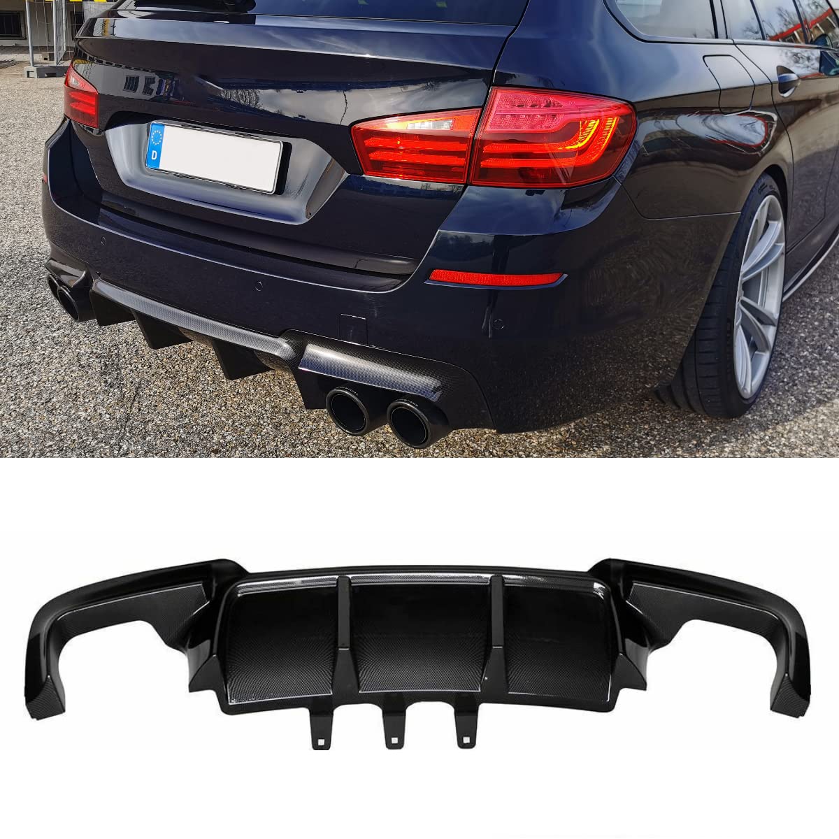 DM Autoteile Umbau Diffusor Carbon Hochglanz 4-Rohr passt für F10 F11 M-Paket Performance von DM Autoteile