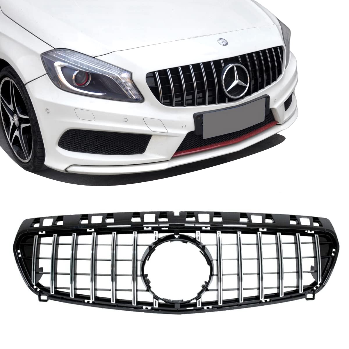 Kühlergrill Schwarz Chrom kompatibel für Mercedes A-Klasse W176 Vorfacelift 12-15 auf Sport Panamericana GT DM Autoteile 2716 von DM Autoteile