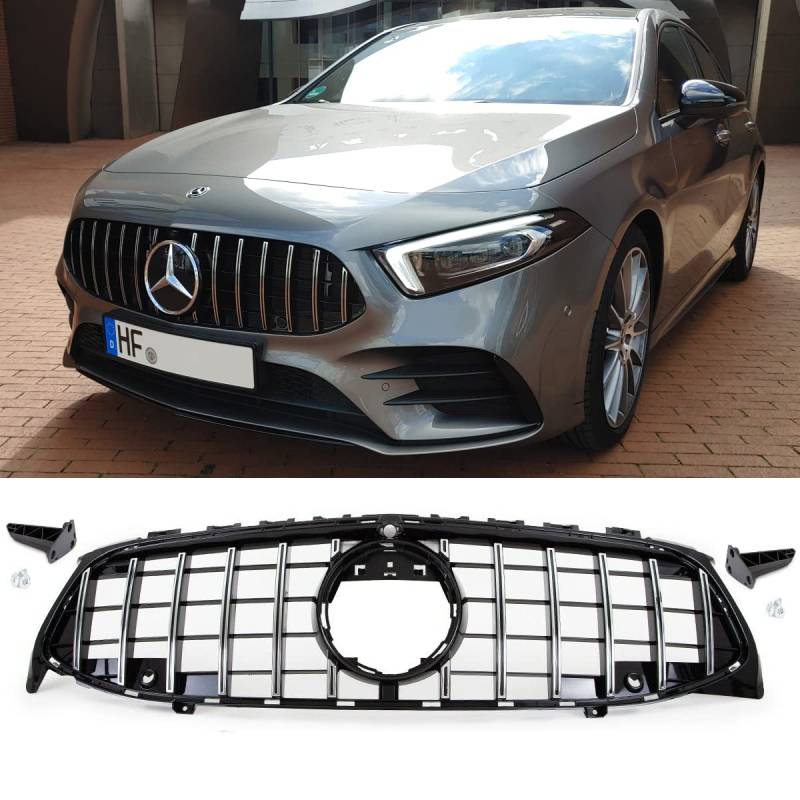 Kühlergrill Schwarz Chrom kompatibel für Mercedes CLA W118 ab 2019 für PDC + Kamera auf Sport- Panamericana GT DM Autoteile 2799 von DM Autoteile