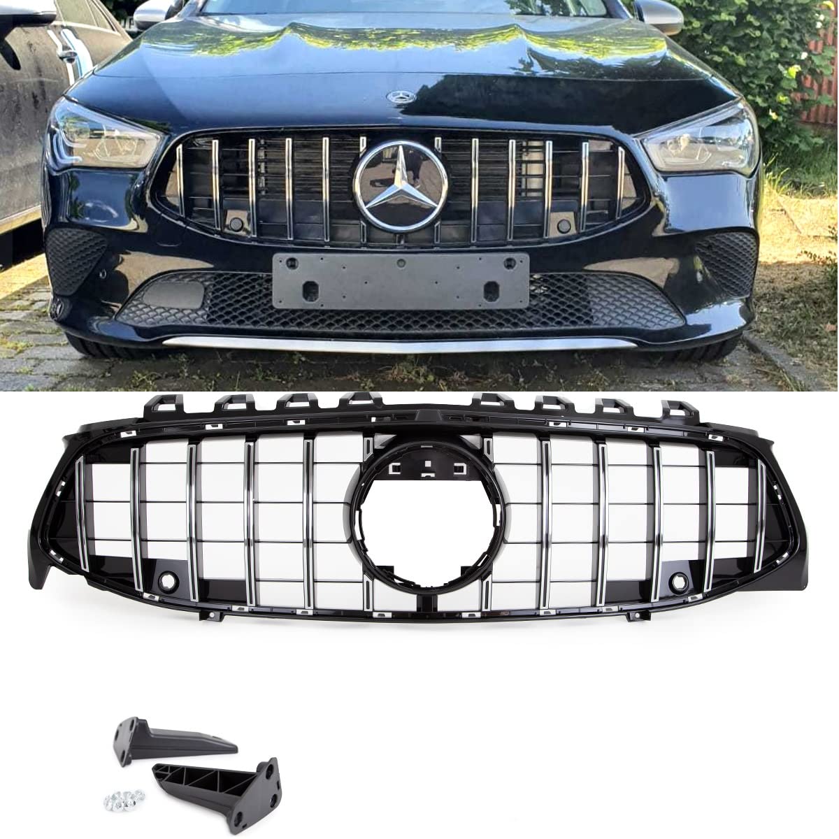 Kühlergrill Schwarz Chrom kompatibel für Mercedes CLA W118 ab 2019 für PDC ohne Kamera auf GT Sport- Panamericana DM Autoteile 2798 von DM Autoteile