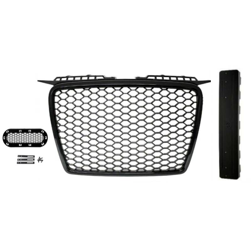 Kühlergrill Waben Grill Schwarz hochglanz + Emblemhalter kompatibel für Audi A3 8P 03-08 kein RS3 DM Autoteile 4125-H von DM Autoteile