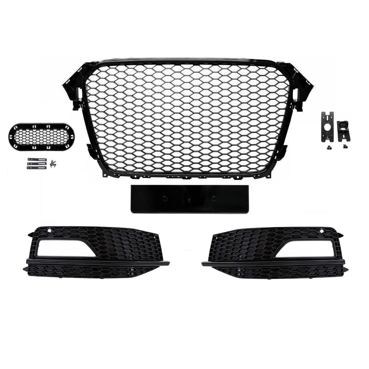 Kühlergrill Wabengrill + Stoßstangengitter SET hochglanz Schwarz kompatibel für Audi A4 B8 S-Line ab 11-15 DM Autoteile 4296 von DM Autoteile