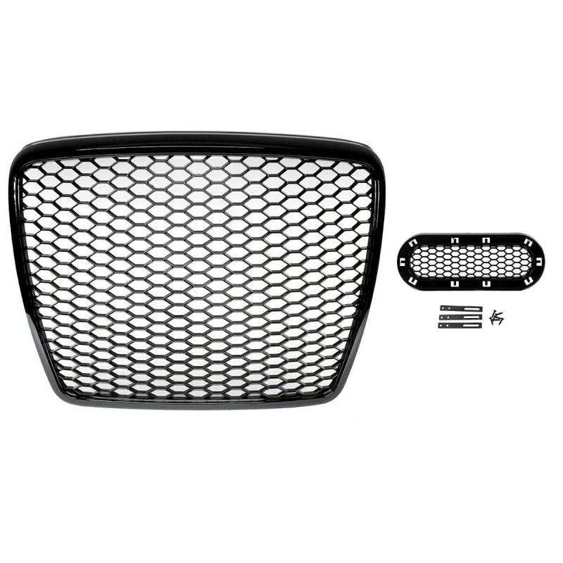 Kühlergrill Wabengrill Schwarz glanz + Halter kompatibel für Audi A6 C6 4F 2008-2011 DM Autoteile 4313-H von DM Autoteile