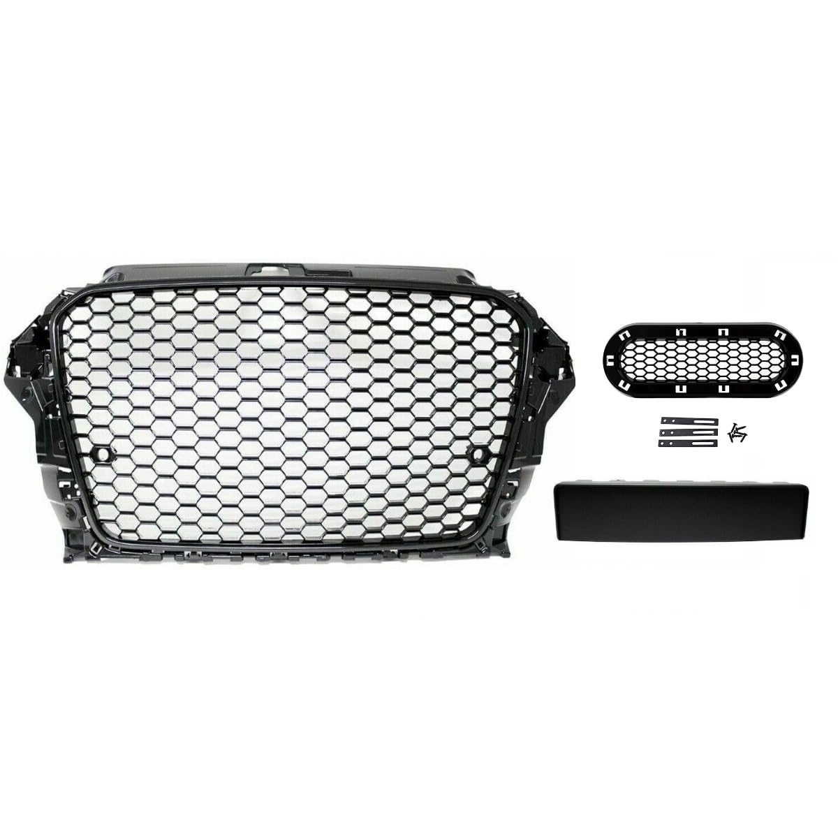 Kühlergrill Wabengrill hochglanz + Halter kompatibel für Audi A3 8V 12-16 nicht RS3 DM Autoteile 4025-H von DM Autoteile