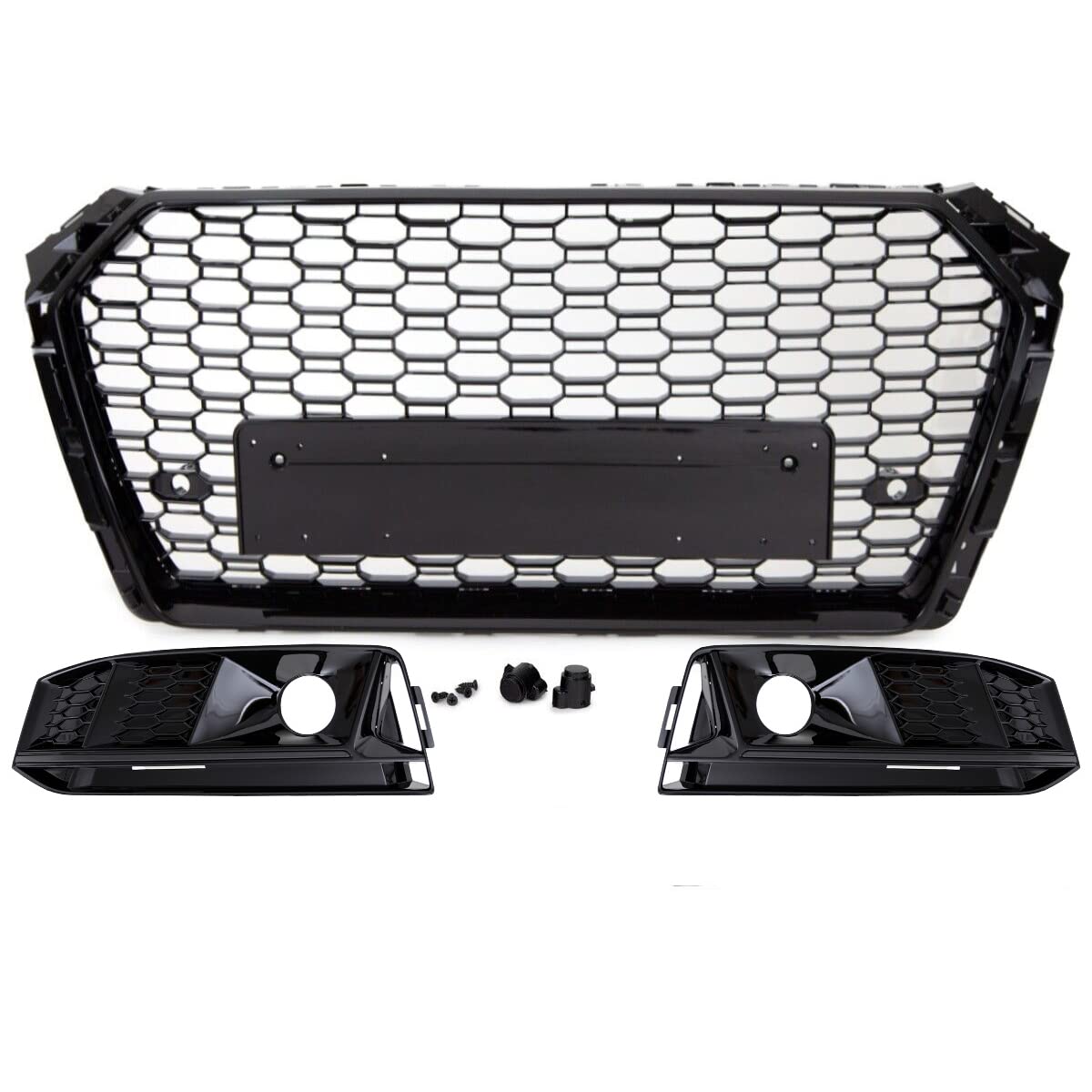 Set Kühlergrill Wabengrill Schwarz Hochglanz +Gitter kompatibel für Audi A4 B9 ab 2016-2019 kein RS4 DM Autoteile 4172 von DM Autoteile