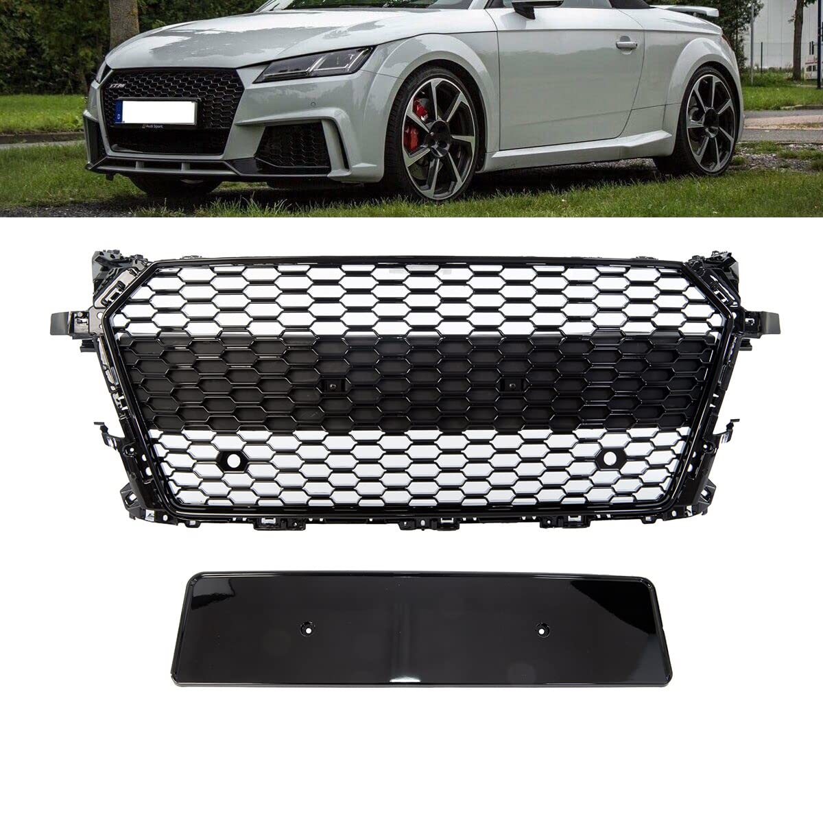 Wabengrill Schwarz glanz komplett Gitter Grill kompatibel für Audi TT 8S FV nicht RS ab 2014-2018 DM Autoteile 4265 von DM Autoteile