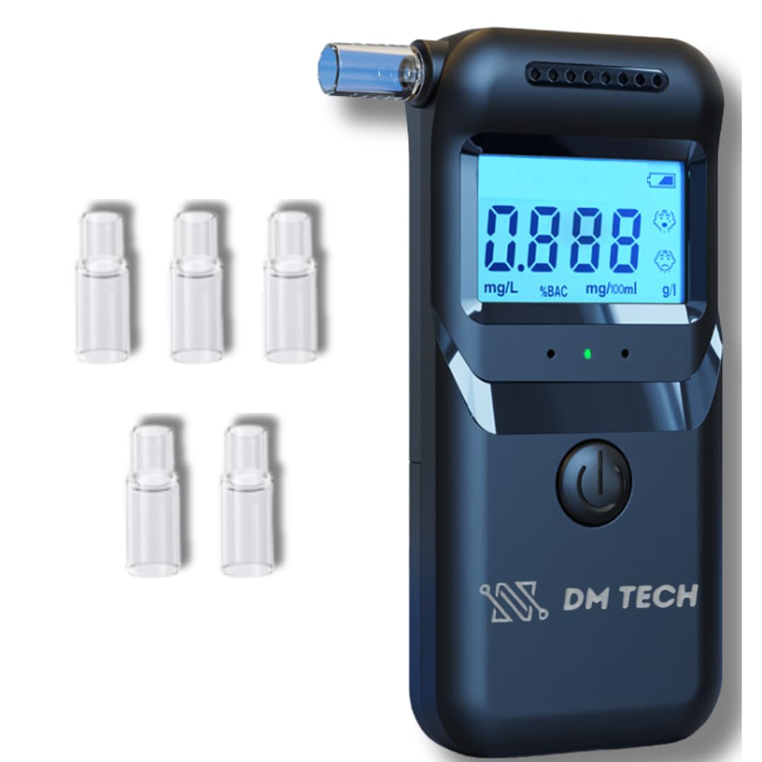 DM TECH Zugelassener Alkoholtester mit LCD-Display, professioneller Alkoholtest mit hoher Präzision, inklusive 5 wiederverwendbaren Mundstücken. von DM TECH