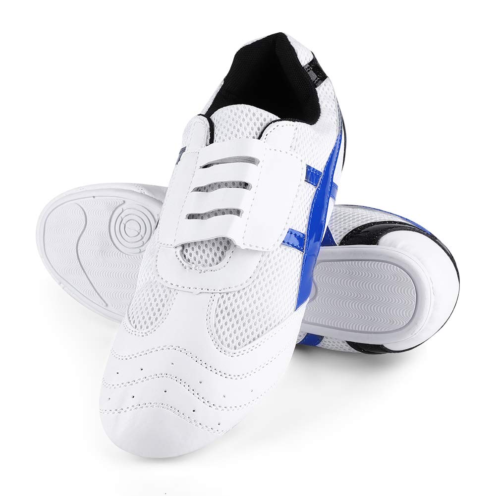 DMLENGOIN Unisex-Schuhe für Taekwondo-Boxen, Kung-Fu-Tai-Chi, Sport, Fitnessstudio, leicht, atmungsaktiv, praktisch, für Anfänger oder Profis, Weiß, Blau, Größen 36–45 (36) von DMLENGOIN