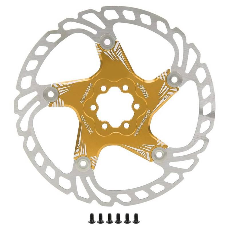 Mountain Bike Metal Disc Breme 203mm Bremsbeläge Leichtes Design für alle Fahrer (Gold) von DMLENGOIN