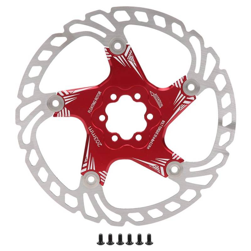 Mountain Bike Metal Disc Breme 203mm Bremsbeläge Leichtes Design für alle Fahrer (Rot) von DMLENGOIN