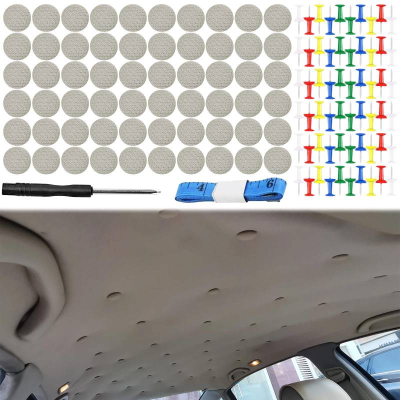 Auto Repair Nieten, 60 PCS KFZ Reparatur Nieten Auto Dachhimmel Reparatur mit Bunte Stifte Stecknadeln Schraubendreher Maßband Universal für Alle Autos von DMNQ