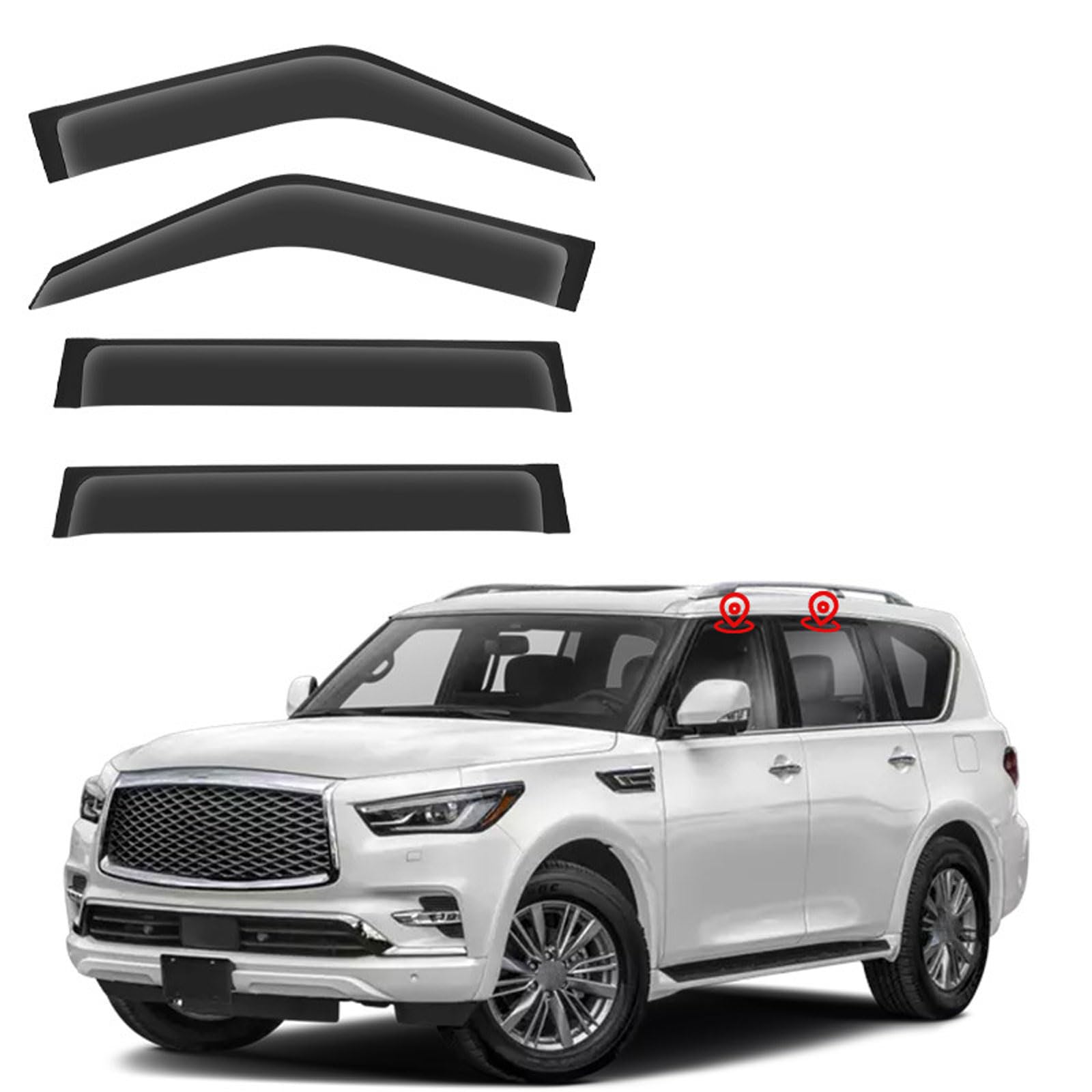 Windabweiser Autofenster für Infiniti QX80 MK2-Z62 2011-2022 2023 2024, LanglebigE Regenabweiser Autofenster Regenschutz 4 Stück Autozubehör,A von DMYASVTFB