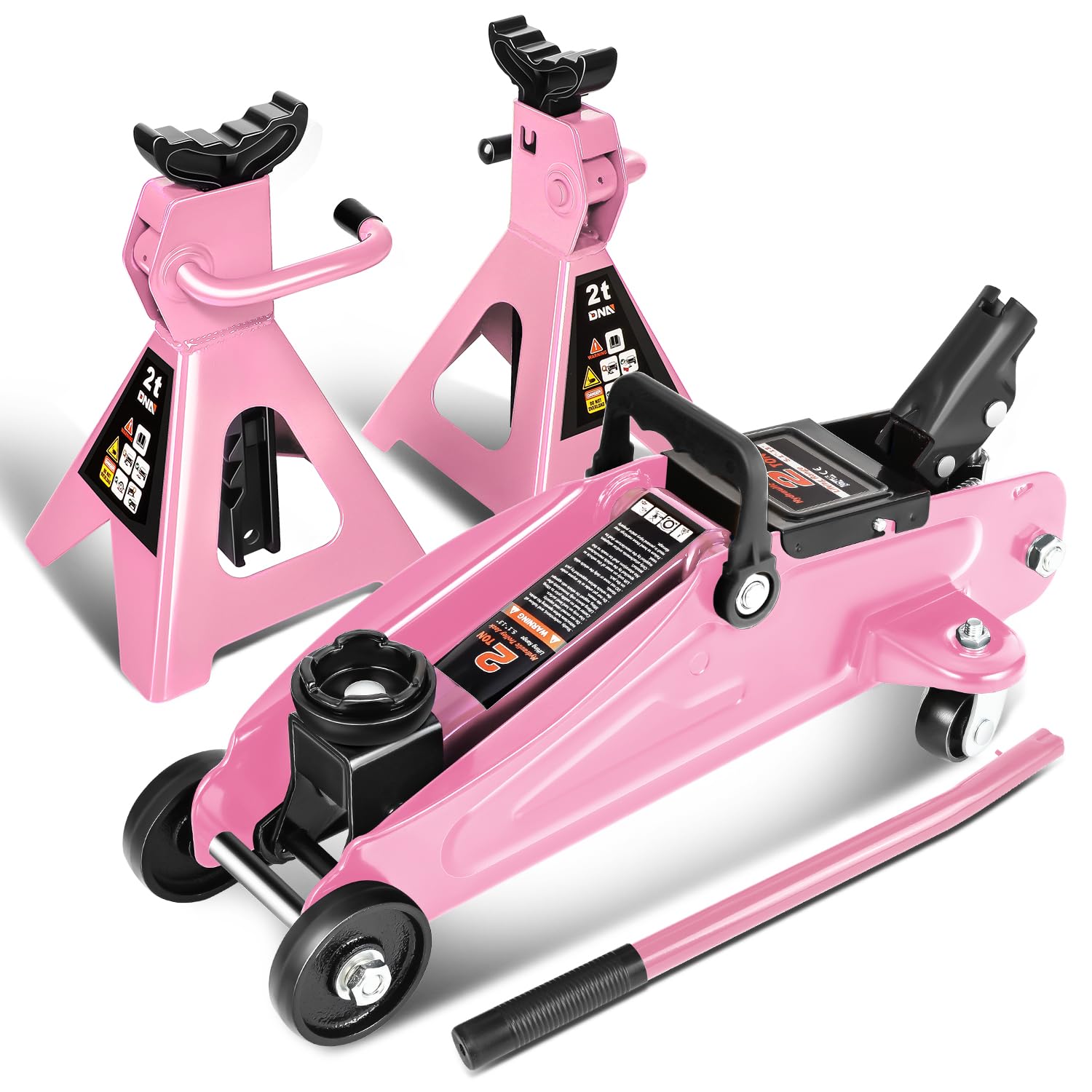 DNA MOTORING Werkzeug-00476-PK Hydraulischer Wagenheber mit 2 Ratschenwagenheberständern, 2 Tonnen Kapazität, Pink, 2 Tonnen von DNA MOTORING