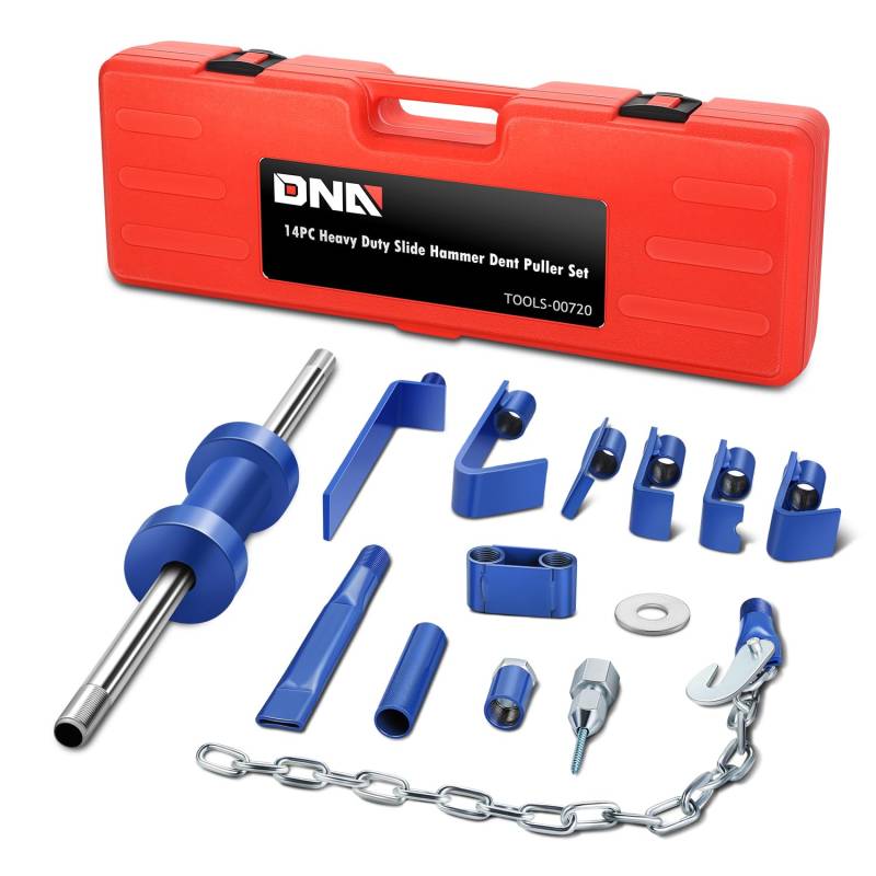 DNA MOTORING Werkzeug-00720 Schwerlast-Schiebehammer, Dellenabzieher, Gleithammer, Ausbeulungs-Set, Karosserie-LKW-Reparatur, schwere Dellenentferner, Reparaturrahmen, Tragetasche, 14-teilig von DNA MOTORING