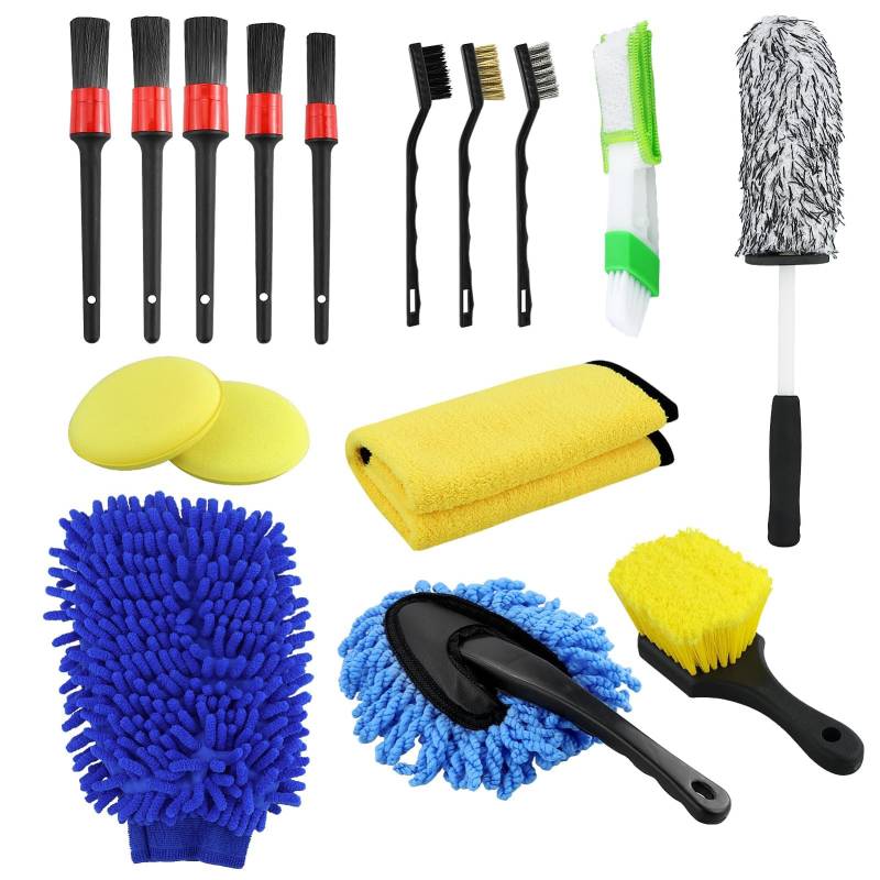 16 Pcs Auto Reinigungsset, Felgenbürste Autopflege Set, Auto Detailing Pinsel Felgenbürste Putz Waschset für Auto Reinigung Innenraum und Außen, Lüftungsschlitz, Armaturenbrett, Motor, Rädern von DNDGDLUA