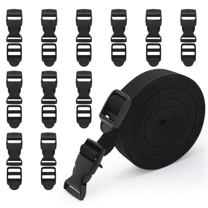 20mm * 5 M Nylon Gurtband mit 5 Paare Schnallen, 2 cm strapazierfähiges Gurtband und Side Release Schnallen Clips für DIY Handwerk Rucksack Umreifung Tasche Gurtband Gepäck Befestigung Gurt von DNDGDLUA