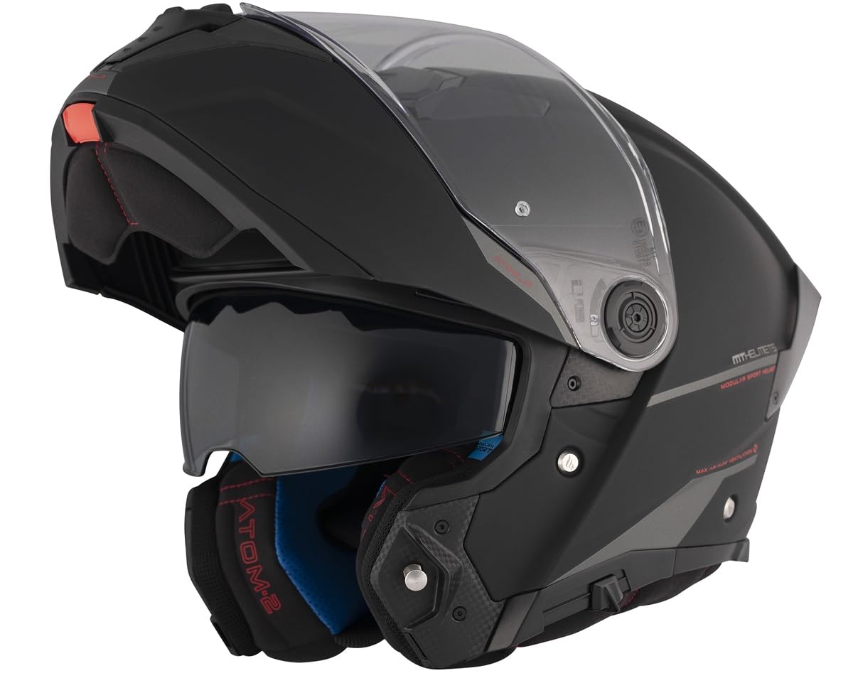 DOBLE XX MT Helmets Atom 2 Modularhelm Größe S (55/56) Mattschwarz 22.06 mit Sonnenbrille, Unisex-Helm, Zulassung P/J von DOBLE XX