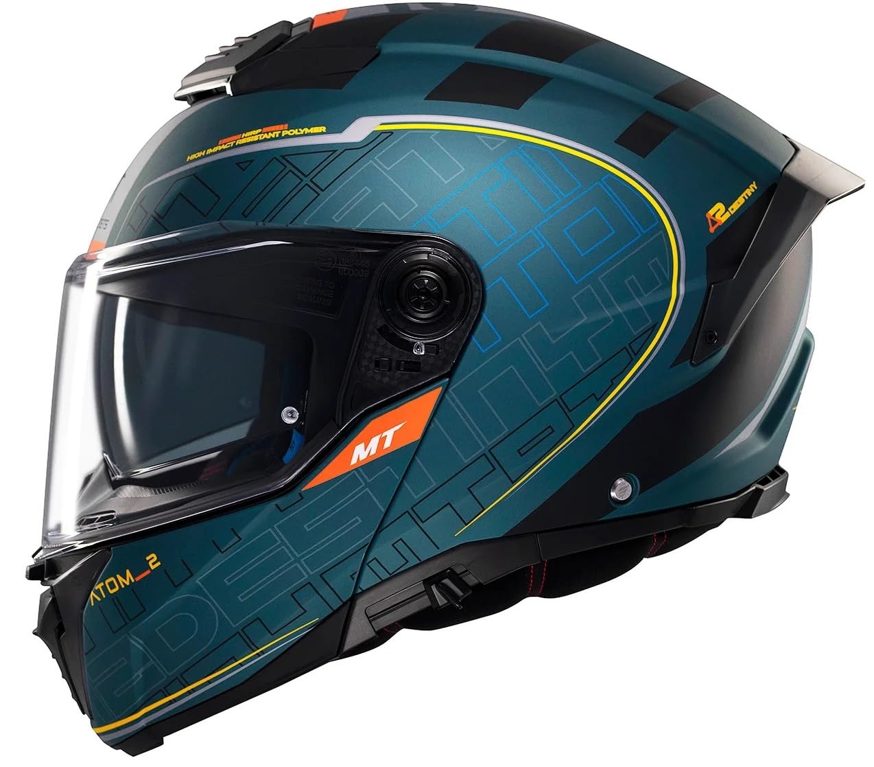 MT Helmet Modular Modell Atom 2 Destiny Farbe Schwarz und Orange matt (L 59/60) von DOBLE XX