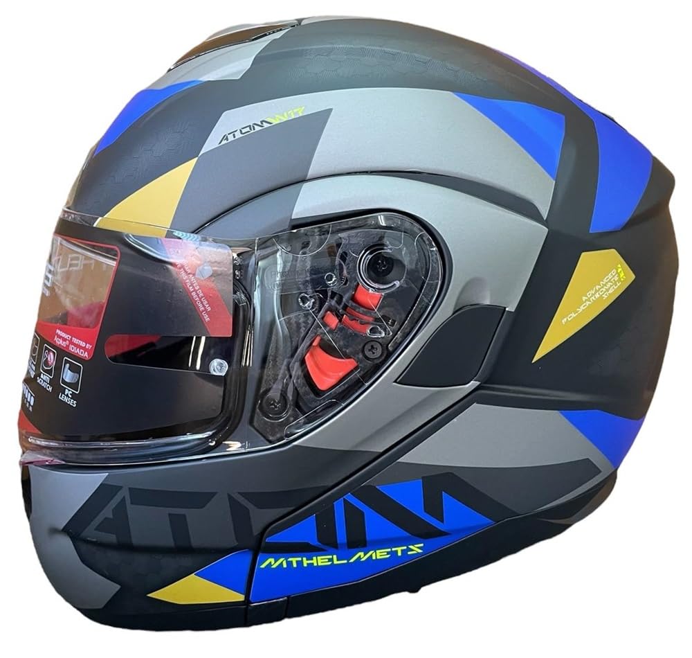 MT Helmets Motorradhelm, sportliches Design, Visier mit Innenvisier, Farben Blau, Grau und Gelb (L 59/60) von DOBLE XX