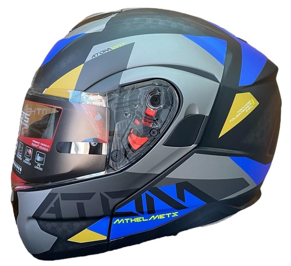 MT Helmets Motorradhelm, sportliches Design, Visier mit Innenvisier, Farben Blau, Grau und Gelb (M 57/58) von DOBLE XX