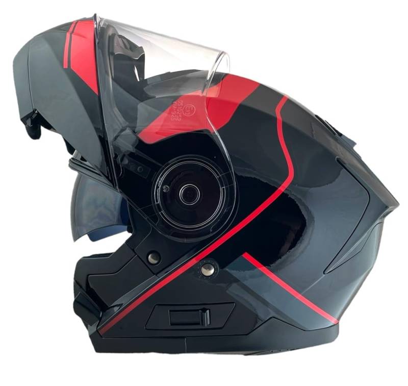 NAVA Helme Modularer Helm, Modell Boxer, Schwarz und Rot, vollständig zugelassen (M 57/58) von DOBLE XX