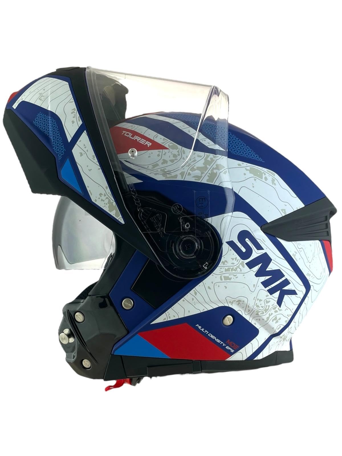 SMK Helme GULLWING Navigator Motorradhelm Modularhelm, weiß, blau und rot, Zulassung 22.06, mit Doppelvisier, P/J (XL 61/62) von DOBLE XX