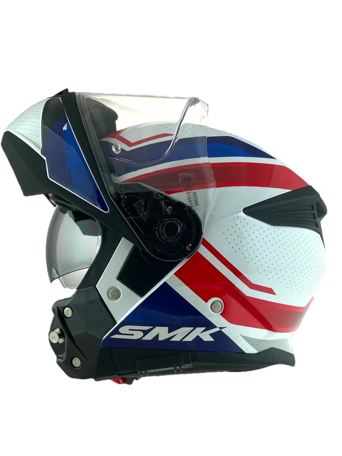 SMK Helme GULLWING SUPERTOUR Modularhelm in Weiß, Blau und Rot, Zulassung 22.06, mit Doppelvisier, P/J (4XL 67/68) von DOBLE XX