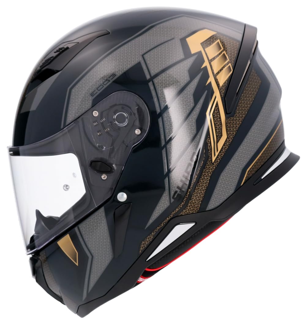 Shiro Helmets Helm Hunter Edge, Schwarz und Gold, vollständig zugelassen (XS 53/54) von DOBLE XX