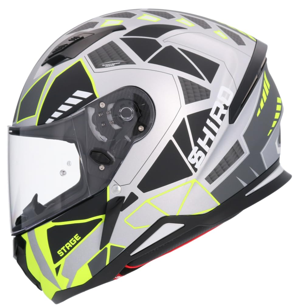 Shiro Helmets Helm Hunter Stage, Silber und Fluor, vollständig zugelassen (L 59/60) von DOBLE XX