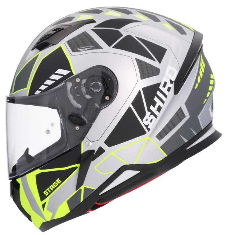 Shiro Helmets Helm Hunter Stage, Silber und Fluor, vollständig zugelassen (S 55/56) von DOBLE XX