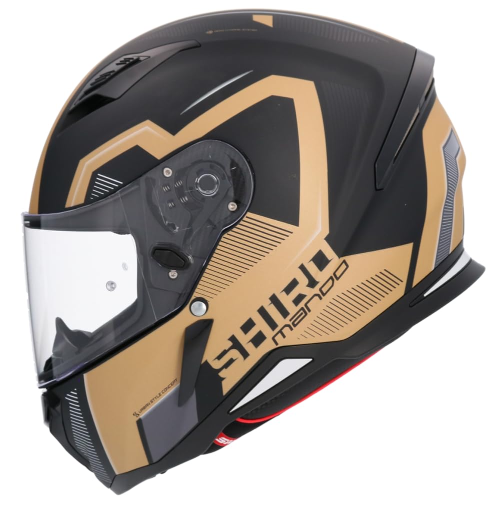 Shiro Helmets Hunter Helm mit Fernbedienung, Schwarz und Gold, vollständig zugelassen (L 59/60) von DOBLE XX