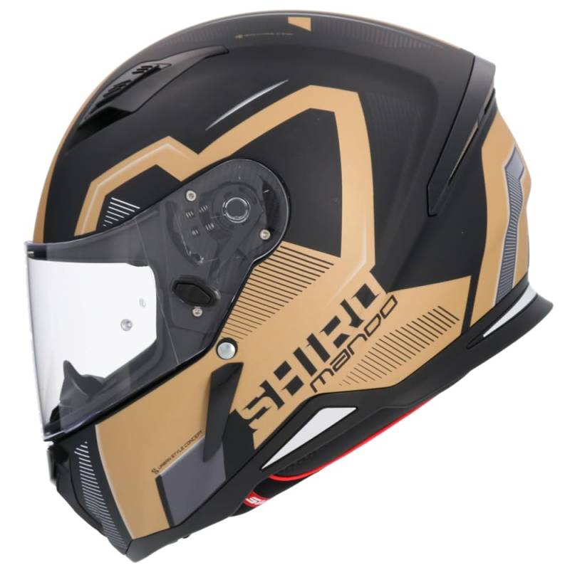 Shiro Helmets Hunter Helm mit Fernbedienung, Schwarz und Gold, vollständig zugelassen (M 57/58) von DOBLE XX