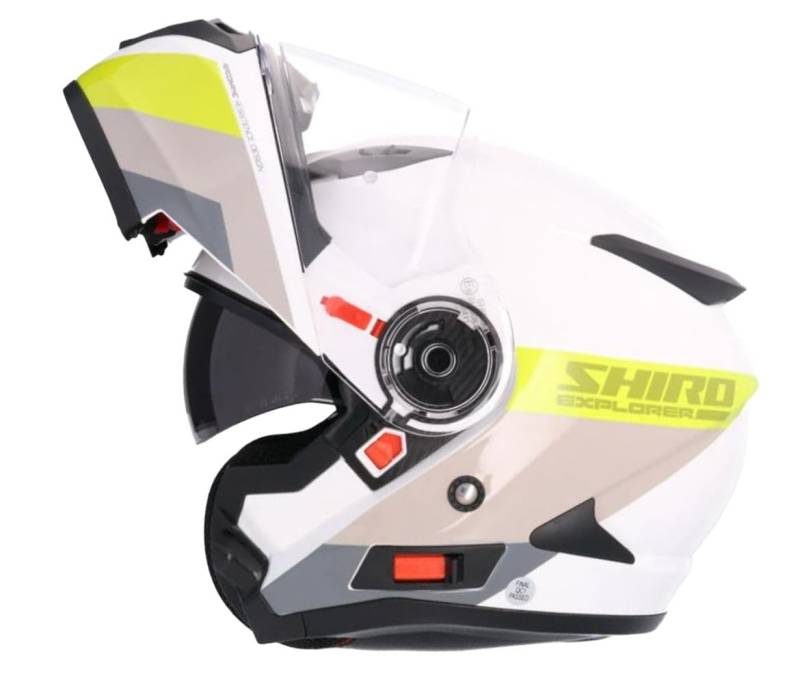 Shiro Helmets Modularer Helm, Modell Explorer Maverick, perlweiß, gelb, vollständig zugelassen (XXL 63/64) von DOBLE XX