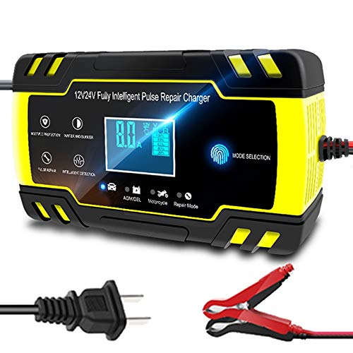 Autobatterie Ladegerät,Batterieladegerät 12v 12V-24V 8A Vollautomatische Autobatterie-Ladegerät Power Pulse Reparatur Ladegeräte Wet Dry Batterie-Ladegeräte Digitalanzeige von DOBRVVGT