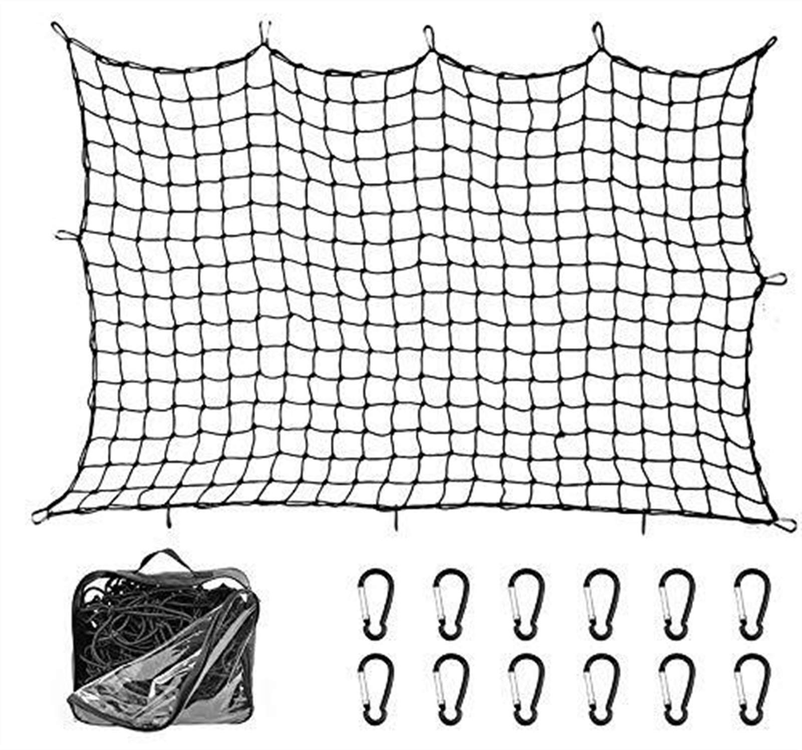 GepäCknetz Auto,GepäCknetz Super Duty Bungee Cargo Net for LKW-Bett erstreckt Sich auf 12 Tangle-Free d Clip Carabiners Kleines Netz hält kleine und große Belastungen von DOBRVVGT