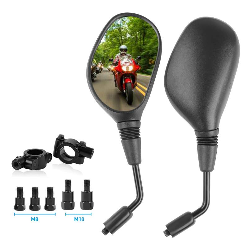 DOCAS Universal Motorrad Rückspiegel Spiegel Set E-geprüft M8 M10 Schraubengewinde，Motorrad Rückspiegel mit 7/8" 22mm Halterung für Quad Roller ATV, Moped Scooter,Motorrad, Moped, Roller（Stil 3 ） von DOCAS