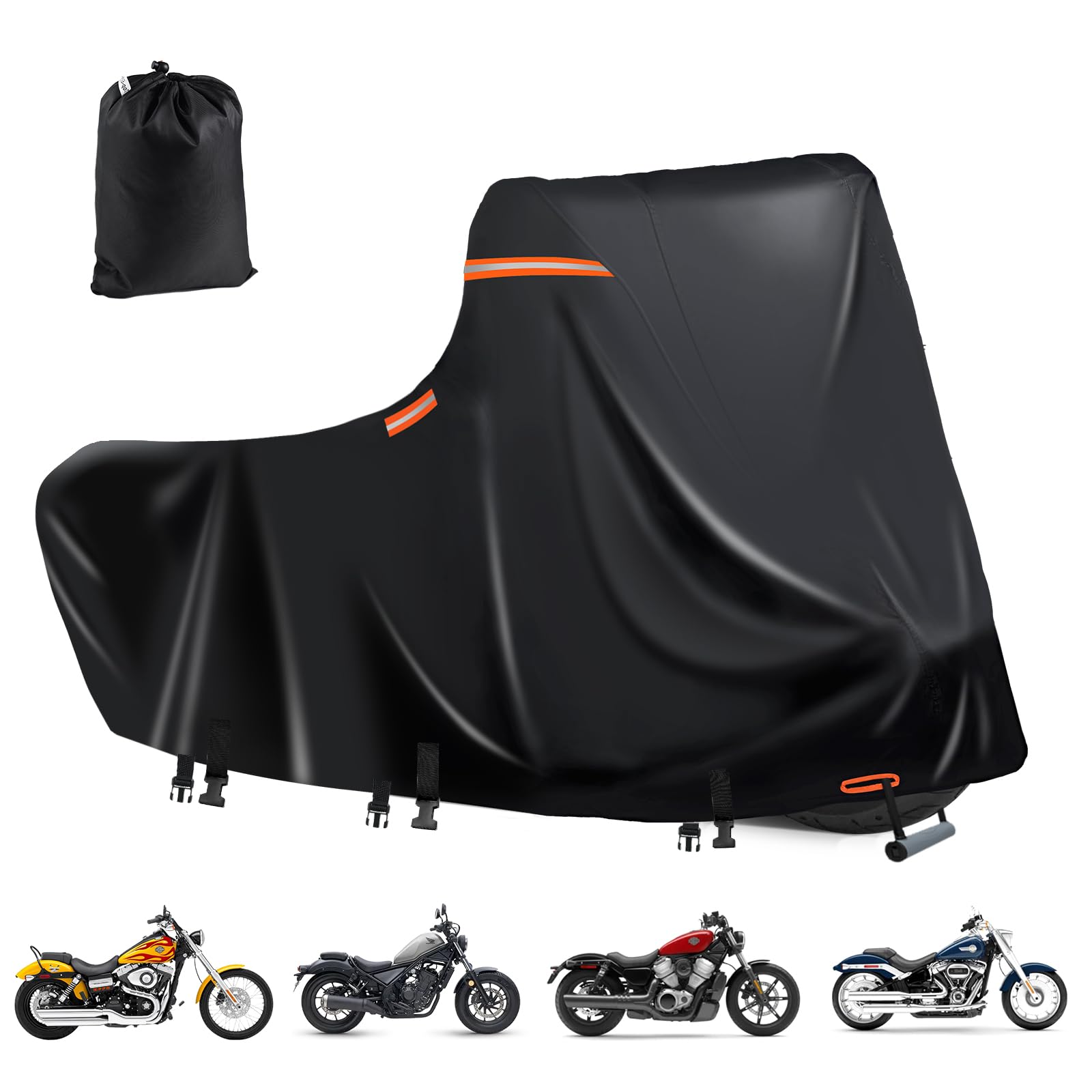 Moped Abdeckung Outdoor,420D Motorradabdeckung Wasserdicht mit Silberner Nano Beschichtung,5 Reflektierende Streifen,2 öFfnung Zur BelüFtung,Motorradabdeckungen (XL 218x99x129cm Schwarz) von DOCEPERT