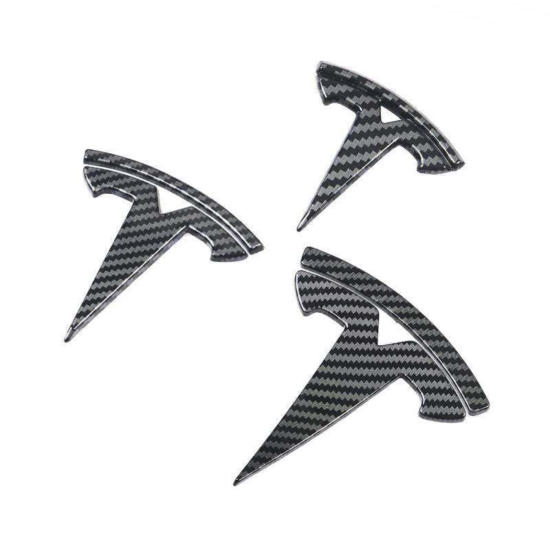 Lenkrad/Kofferraum Vorne/Kofferraum Hinten Logo Aufkleber Cover Emblem Badge Decals 3PCS/Set für Tesla Model Y Zubehör,Glossy Carbon Fiber von DOCHKA