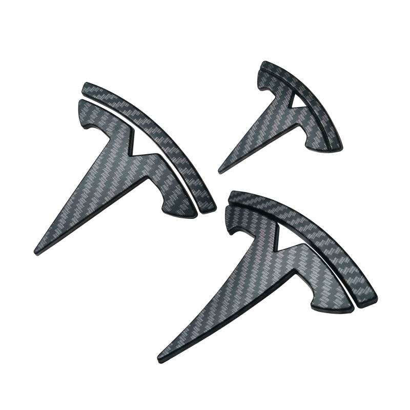 Lenkrad/Kofferraum Vorne/Kofferraum Hinten Logo Aufkleber Cover Emblem Badge Decals 3PCS/Set für Tesla Model Y Zubehör,Matt Carbon Fiber von DOCHKA