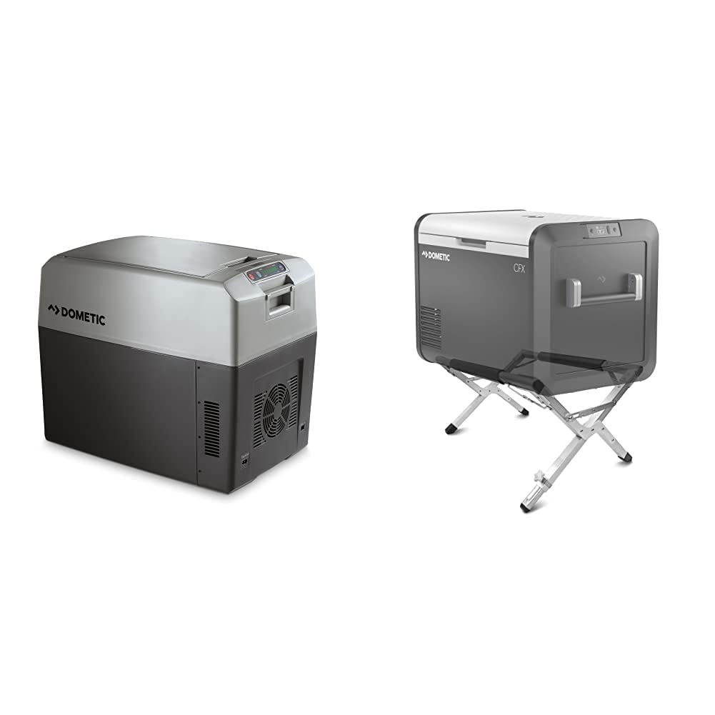 DOMETIC TropiCool TC 35FL - tragbare elektrische Kühlbox/Heizbox, 33 Liter, 12/24 V DC und 220-240 V AC & Kühlbox-Ständer - für Ihre Outdoor Camping-Küche: ✓sicher ✓hygienisch ✓rückenschonend von DOMETIC