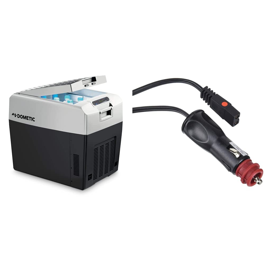 DOMETIC TropiCool TCX 35 - tragbare elektrische Kühlbox, 33 Liter, 12/24 V und 230 V für Auto, Grau & Ersatzkabel für thermoelektrische Kühlbox zum Anschluss an die 12-Volt-Steckdose (280 cm), schwarz von DOMETIC