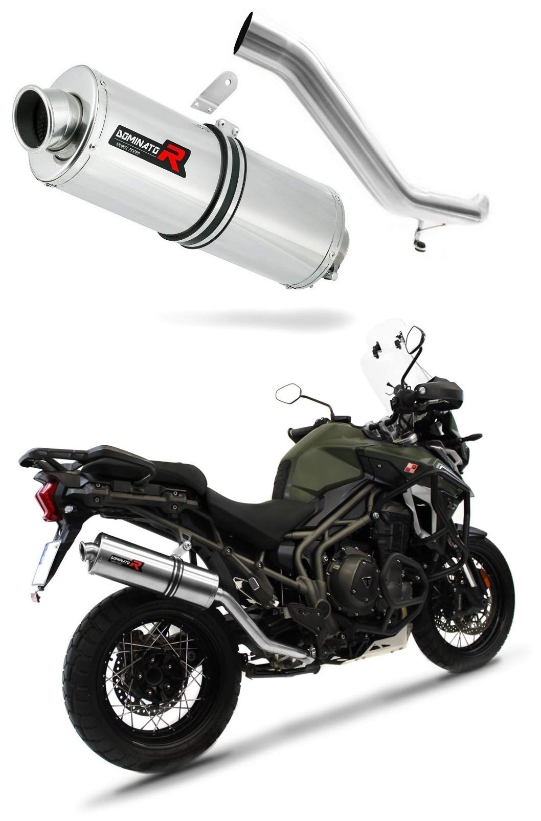 Auspuff Tiger Explorer 1200 XR XRx XRT XC XCX XCA Oval Endschalldämpfer Dominator Exhaust Racing Slip-on 2016-2017 von DOMINATOR EXHAUST SYSTEM