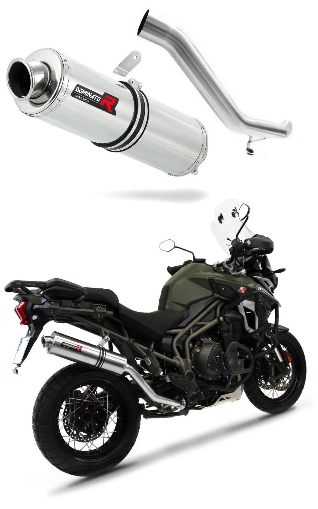 Auspuff Tiger Explorer 1200 XR XRx XRT XC XCX XCA rund Dominator Exhaust Racing Slip-on 2016-2017 von DOMINATOR EXHAUST SYSTEM