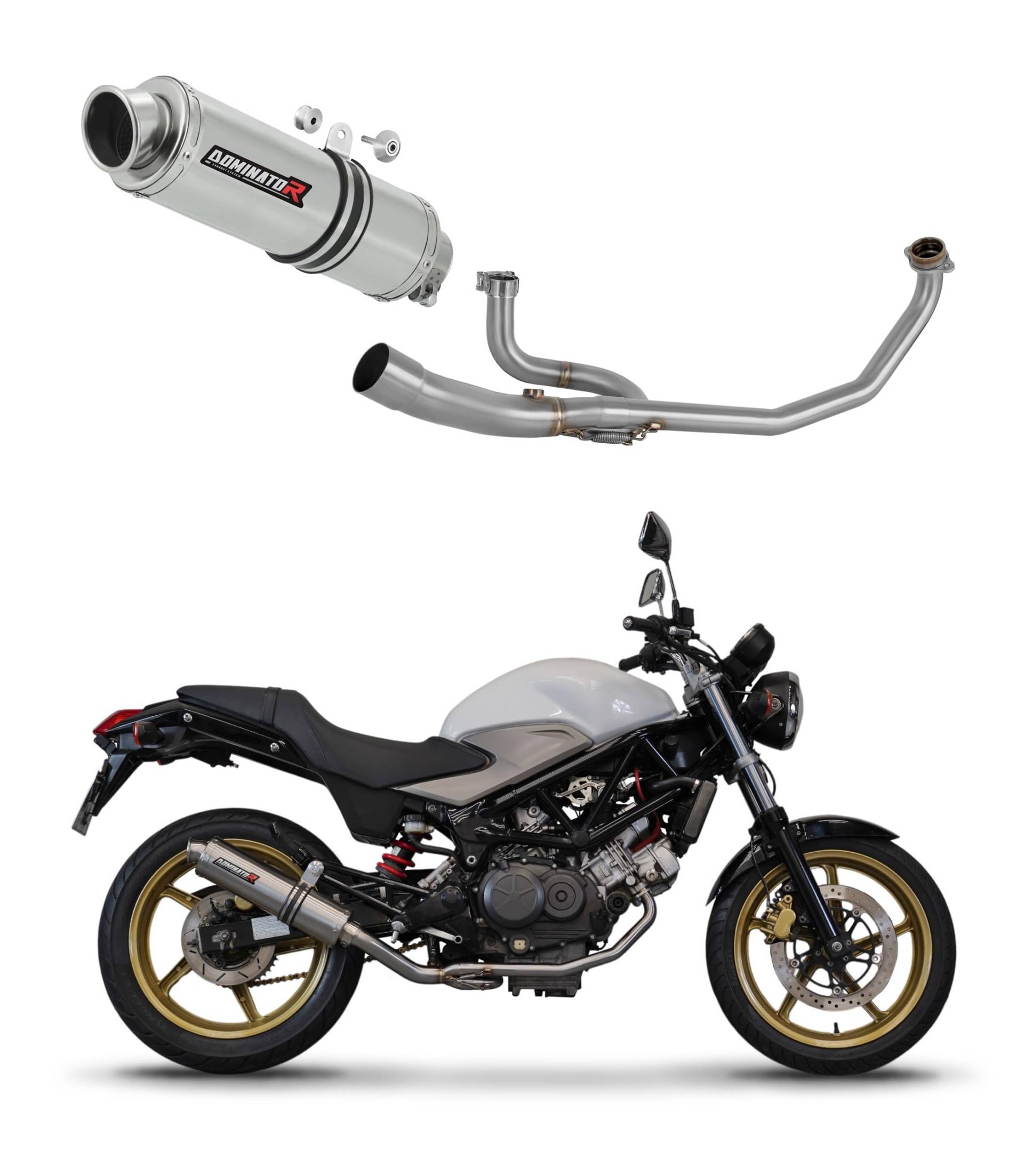 DOMINATOR Komplette Linie Auspuffkrümmer Schalldämpfer GP1 kompatibel mit VTR 250 2009-2015 von DOMINATOR EXHAUST SYSTEM