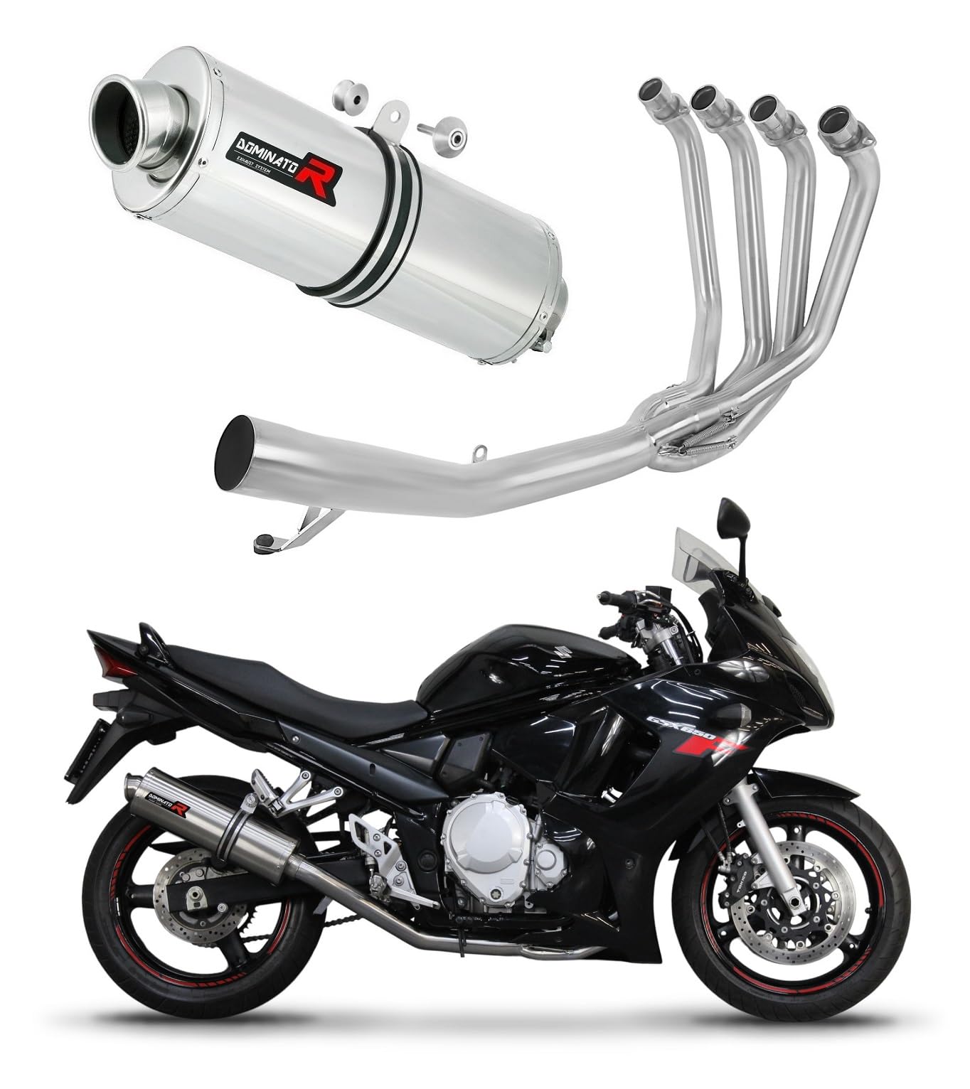 DOMINATOR Komplette Linie Auspuffkrümmer Schalldämpfer OV kompatibel mit GSXF 650 2007-2016 von DOMINATOR EXHAUST SYSTEM