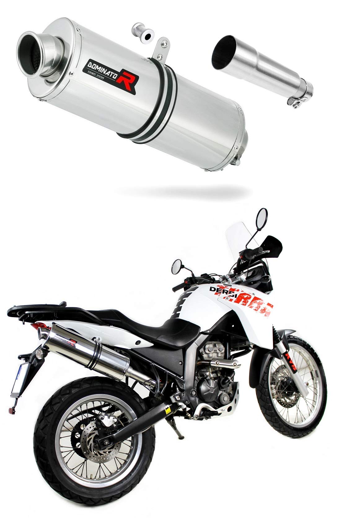 Derbi Terra Adventure 125 Auspuff Oval Endschalldämpfer Dominator Exhaust Racing Slip-on 2008 2009 2010 2011 2012 2013 2014 2015 von DOMINATOR EXHAUST SYSTEM